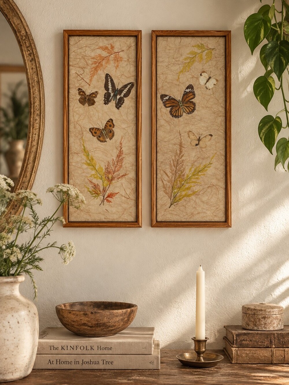 Vtg Real Butterfly Specimen Pressed Botanical Wall Art Hippie Boho Earthy 70s